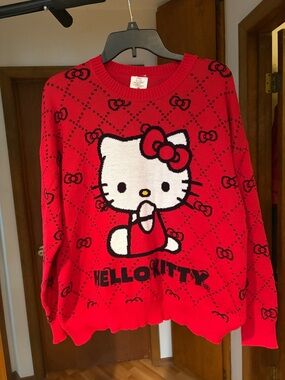 Hello Kitty Red Crewneck Sweater with Large Character Graphic
